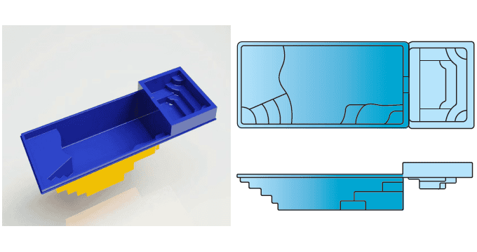 Royal rectangle fiberglass pool and spa from Composite Pools Canada