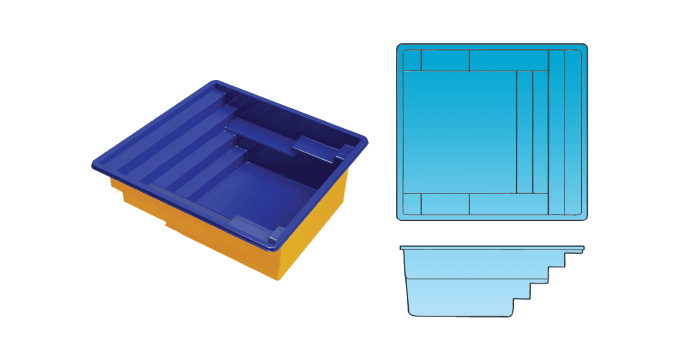 Festive 10x11 rectangle fiberglass pool from Composite Pools Canada