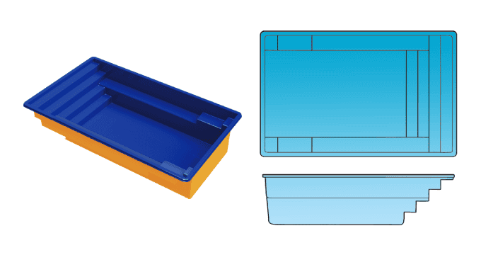 Festive 10x16 rectangle fiberglass pool from Composite Pools Canada